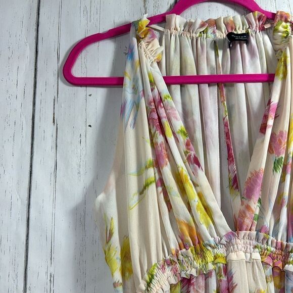 Zara V Neck Halter Floral Print Sleeveless Bloggers Favorite Long Maxi Dress - Picture 3 of 12